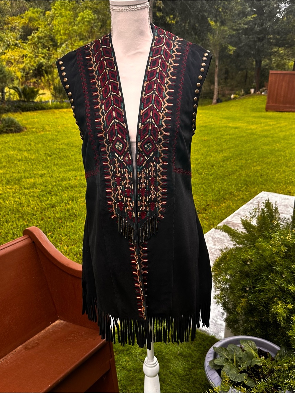 Double D Ranch Black Sleeveless Tunic with Burgundy & Gold Embroidery vest